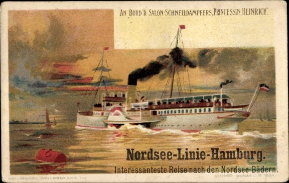 Künstler Litho Linde, Wladimir, Dampfer Princessin Heinrich, HAPAG Seebäderdienst