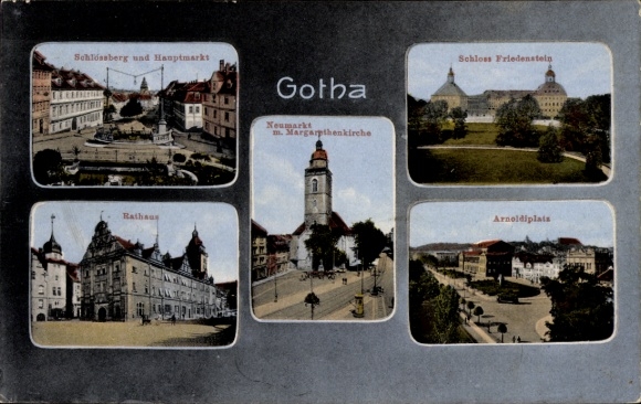 Ak Gotha in Thüringen, Schlossberg und Hauptmarkts, Rathaus, Neumarkt, Schloss Friedenstein, Arno
