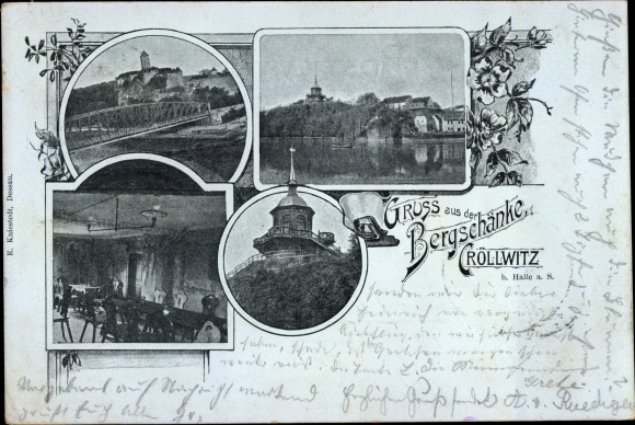Postcard Kröllwitz Halle an der Saale, Bergschänke, bridge, view of the village and surroundings