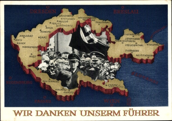 Postal stationery Postcard We thank our Führer, Sudetenland, Bohemia, Moravia, Hitler
