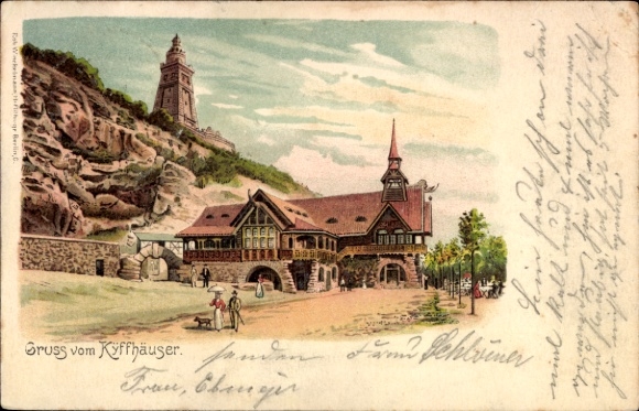 Litho Steinthaleben Kyffhäuserland in Thüringen, Kyffhäuser, Kaiser Wilhelm Denkmal, Gasthaus