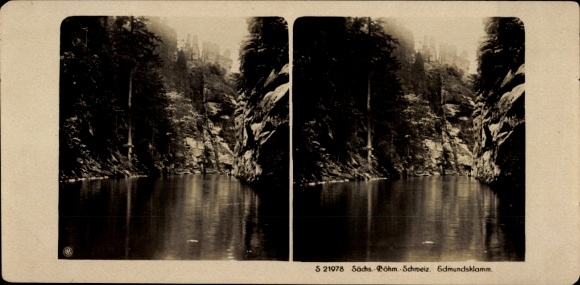 Stereo photo Hřensko Herrnskretschen Elbe region Aussig, Edmundsklamm