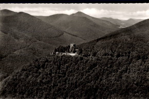Postcard Klingenmünster on the Palatinate Wine Route, view of castle, hill, forest, view