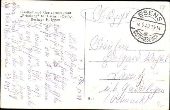 Postcard Esens in East Friesland, inn recovery