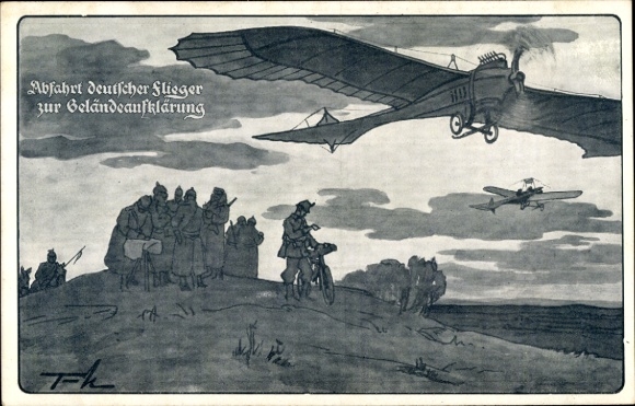 Artist Postcard Eckenbrecher, T. v., Departure of German pilots for terrain reconnaissance