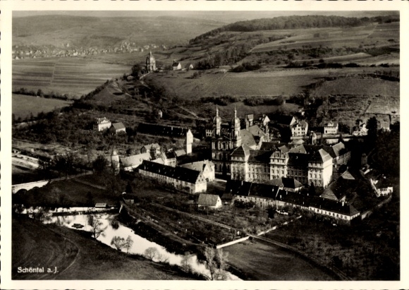 Ak Schöntal an der Jagst Württemberg, Kloster Schönthal, Luftaufnahme