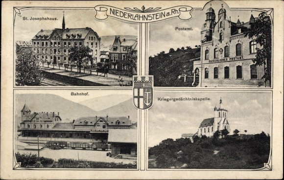 KP Niederlahnstein Lahnstein am Rhein, dworzec kolejowy, poczta, kaplica pamięci wojennej