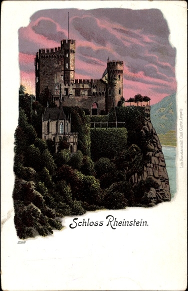 Chromo-Litho Trechtingshausen am Rhein, Rheinstein Castle, Castle