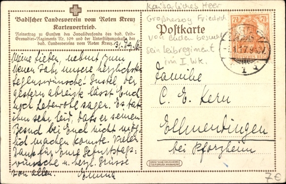 PC Grand Duke Frederick II of Baden, life grenadiers, trenches, Red Cross, I WW