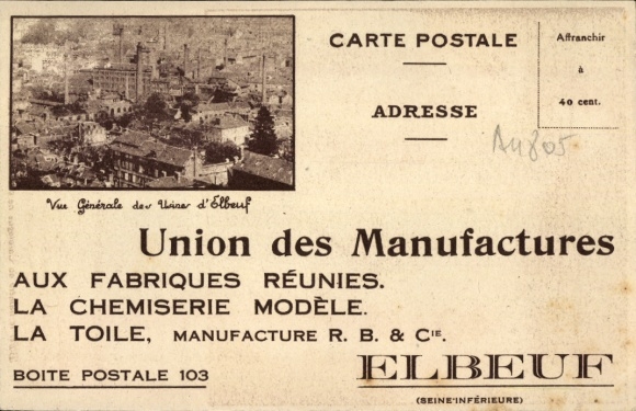 Ak Elbeuf Seine Maritime, reclame voor verenigde naaibedrijven