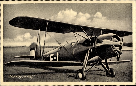 Postcard Vliegkamp de Kooij, Dutch military aircraft, F 1