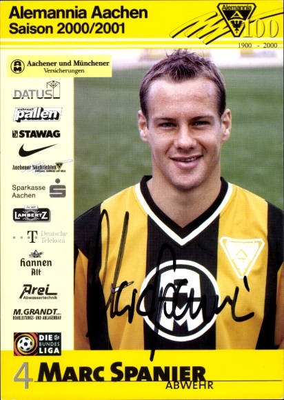 Autogrammkarte Fußballer Marc Spanier, Alemannia Aachen, Autogramm