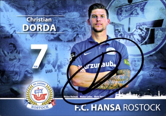 Autograph card footballer Christian Dorda, FC Hansa Rostock, autograph