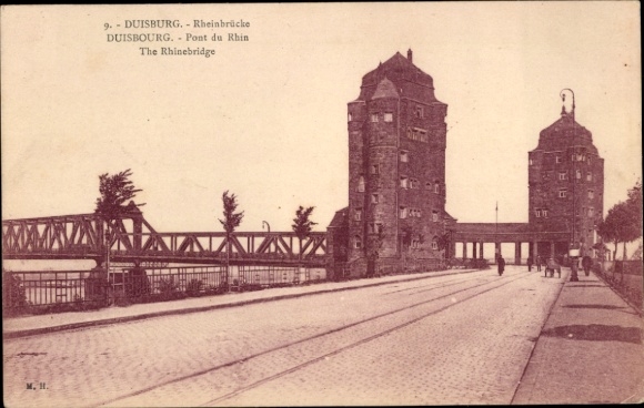 KP Duisburg w Zagłębiu Ruhry, most nad Renem, dwie wieże, most, ulica
