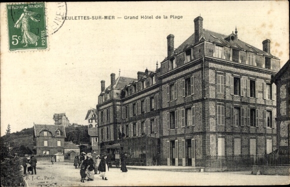 Postcard Veulettes sur Mer Seine Maritime, Grand Hotel, beach