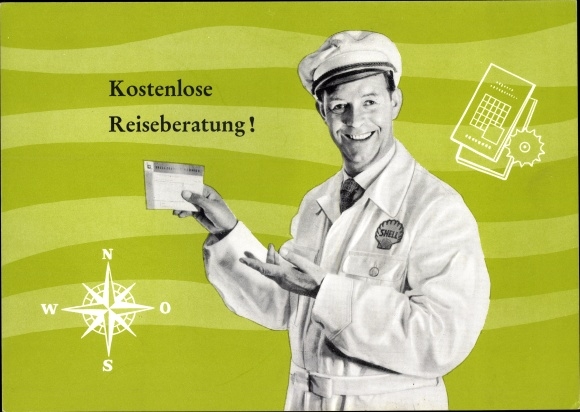Postcard Free travel advice, mechanics, Shell station Franz Hompf, Günzburg an der Donau