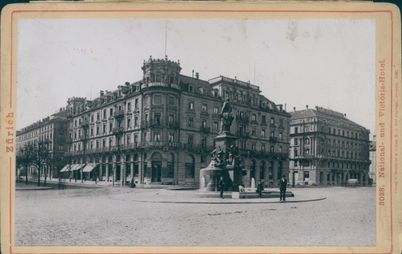 Cabinet photo Zurich city Switzerland, National and Victoria Hotel, monument