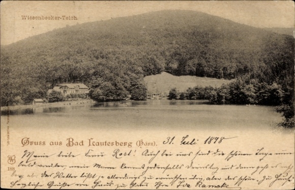 Ak Bad Lauterberg im Harz, Wiesenbeeker Teich, huizen aan het water, natuurfoto,