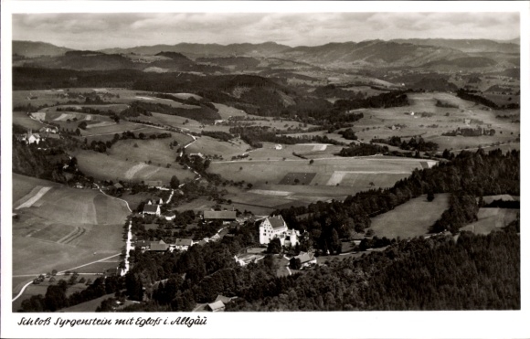 Postcard Eglofs Argenbühl in Allgäu, aerial photograph, Syrgenstein Castle