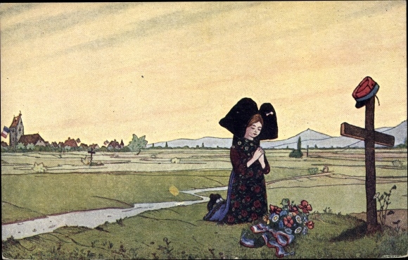 Artist Postcard Hansi, Jean Jacques Waltz, The Prayer of Alsace, Grab