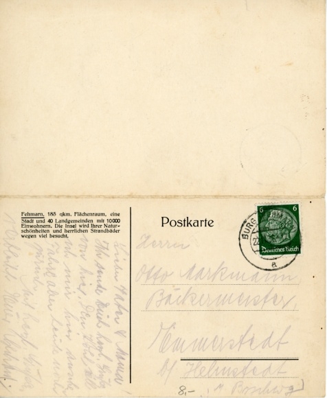 Folding maps Postcard Island of Fehmarn Ostholstein, island from bird's eye view, K. Jessel