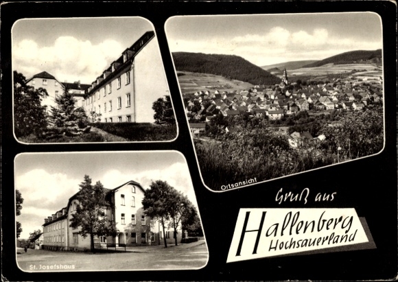 Postcard Hallenberg in Sauerland, total view, St. Josefshaus