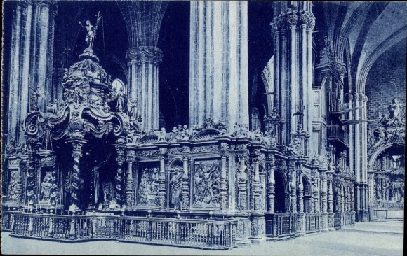 Postcard Zaragoza Saragossa Aragon, interior view of the cathedral, columns, ornate decorations
