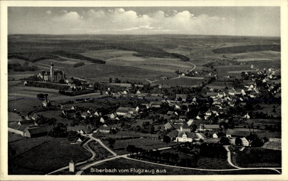 Postcard Biberbach in Swabia, aerial photograph