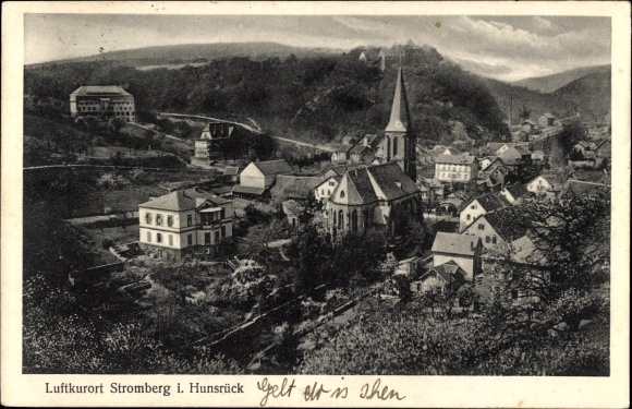 Postcard Stromberg in the Hunsrück, long view, church