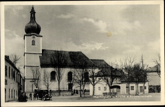 Postcard Konnersreuth in the Upper Palatinate, market square, church
