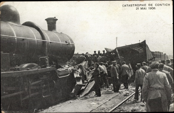 Postcard Contich Kontich Flanders Antwerp, Catastrophe 21 May 1908, railway accident