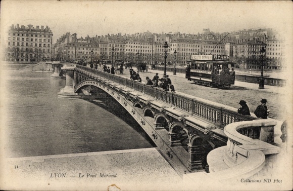 Ak Lyon Rhône, Brücke, Straßenbahn, Menschen,   Ansicht