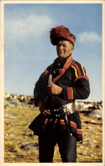 Postcard Lapland, man in traditional costume
