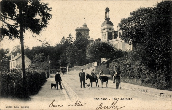 Postcard Robinson Hauts de Seine, historical building, goats, people, scenic scene, street