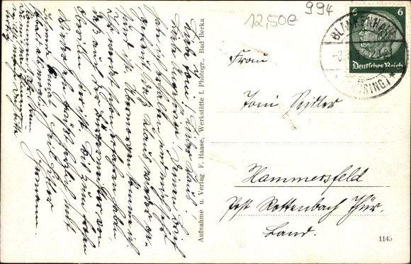 Postcard Egendorf Blankenhain, Thuringian State School