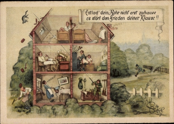 Artist Postcard Geilfus, H., Don't unload your pipe until you get home, hunting humor