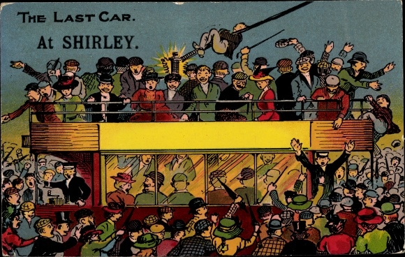 Postcard Shirley Hills Croydon London, The last car, Straßenbahn
