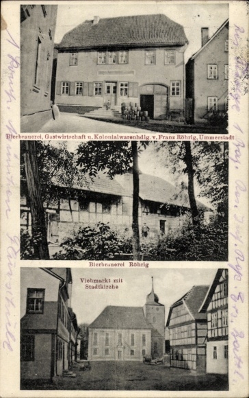 Postcard Ummerstadt in Thuringia, Röhrig Brewery, Cattle Market, City Church