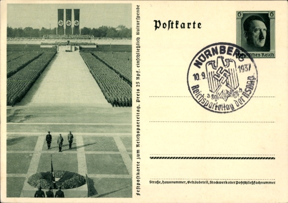 Postal stationery Postcard Nuremberg, Reich Party Rally, Hitler, Himmler, Lutze