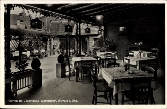 Ak Eltville am Rhein Hessen, Garten im Weinhaus Weinpump