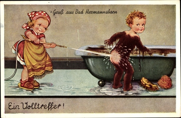 Postcard Pömbsen Bad Driburg in Westphalia, Bad Hermannsborn, a direct hit