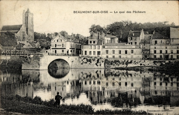 Ak Beaumont sur Oise Val d'Oise, Brücke, Quai des Pecheurs