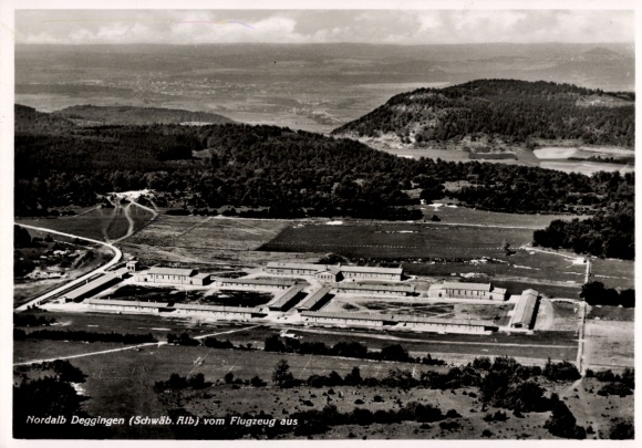 Postcard Deggingen in Württemberg, aerial photograph