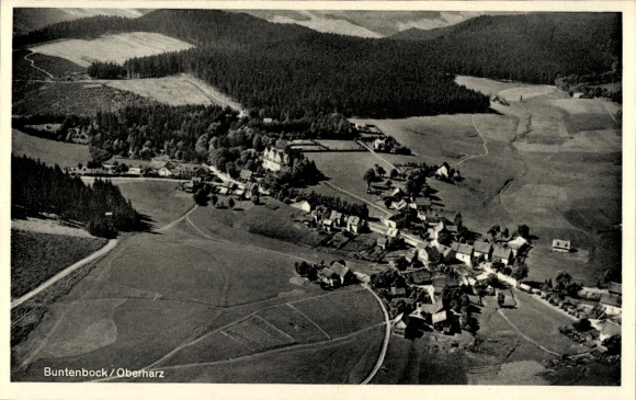 Postcard Buntenbock Clausthal Zellerfeld Oberharz, aerial view of Oberharz, landscape, buildings, whale