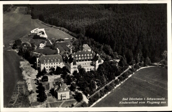 Postcard Bad Dürrheim Baden Württemberg, aerial photograph of the children's salt bath, forest
