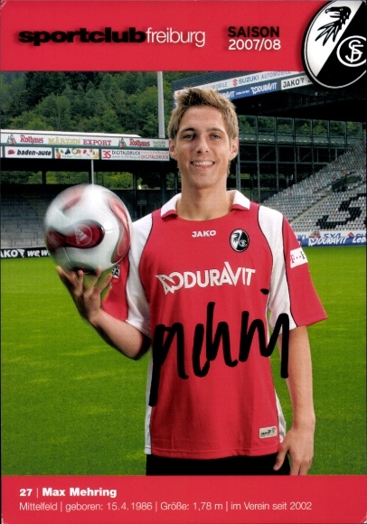 Autograph card footballer Max Mehring, SC Freiburg, autograph