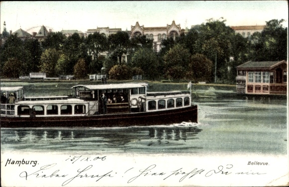 Postcard Hamburg Nord Winterhude, Bellevue, ferry