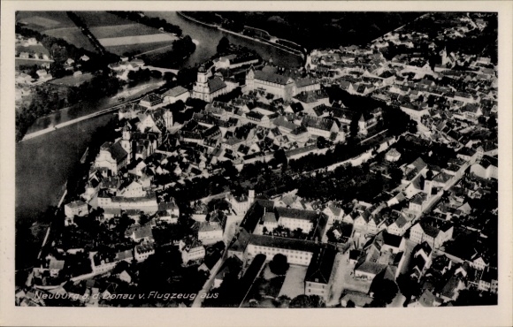 Postcard Neuburg an der Donau Upper Bavaria, aerial view of Neuburg & Donau, architecture, clear view