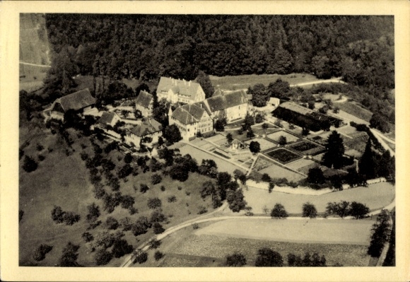 Postcard Lichtenstern Löwenstein in Württemberg, Church Teachers' High School, Reformatory Home, aerial photograph