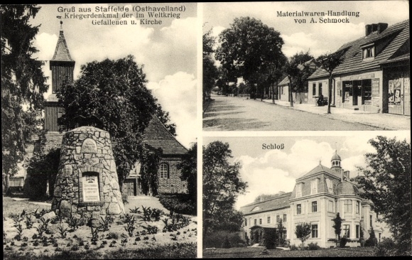 PC Staffelde Kremmen in Brandenburg, war memorial, material goods store, castle